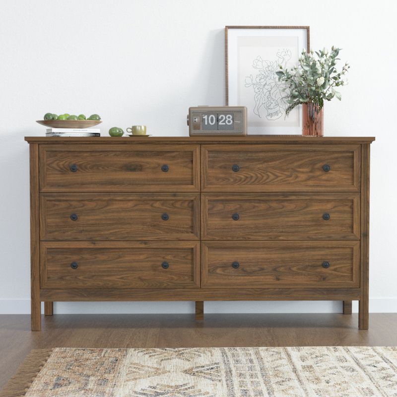 6 Drawer Dresser For Bedroom, Wood Storage Cabinet With Black Handles, Modern Closet Of Drawers for Living Room - Comfortable Living Decor