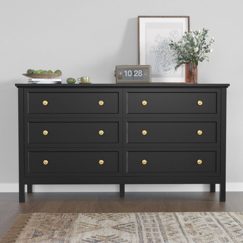 6 Drawer Dresser For Bedroom, Wood Storage Cabinet With Black Handles, Modern Closet Of Drawers for Living Room - Comfortable Living Decor