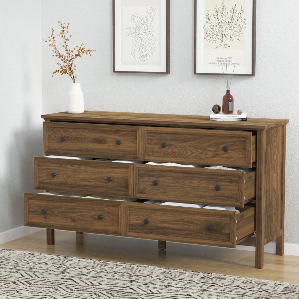 6 Drawer Dresser For Bedroom, Wood Storage Cabinet With Black Handles, Modern Closet Of Drawers for Living Room - Comfortable Living Decor
