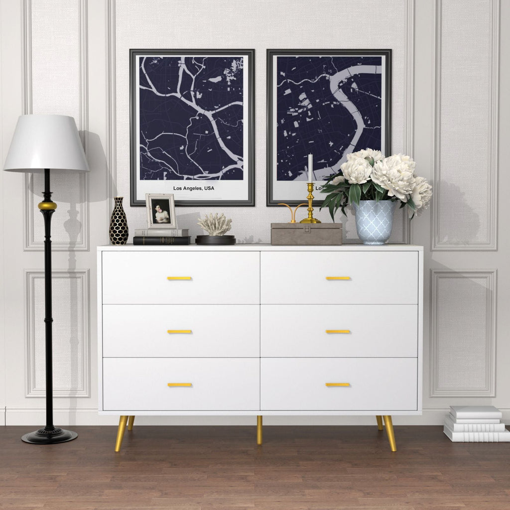 6 Drawer Dresser For Bedroom, Wood Storage Cabinet With Black Handles, Modern Closet Of Drawers for Living Room - Comfortable Living Decor