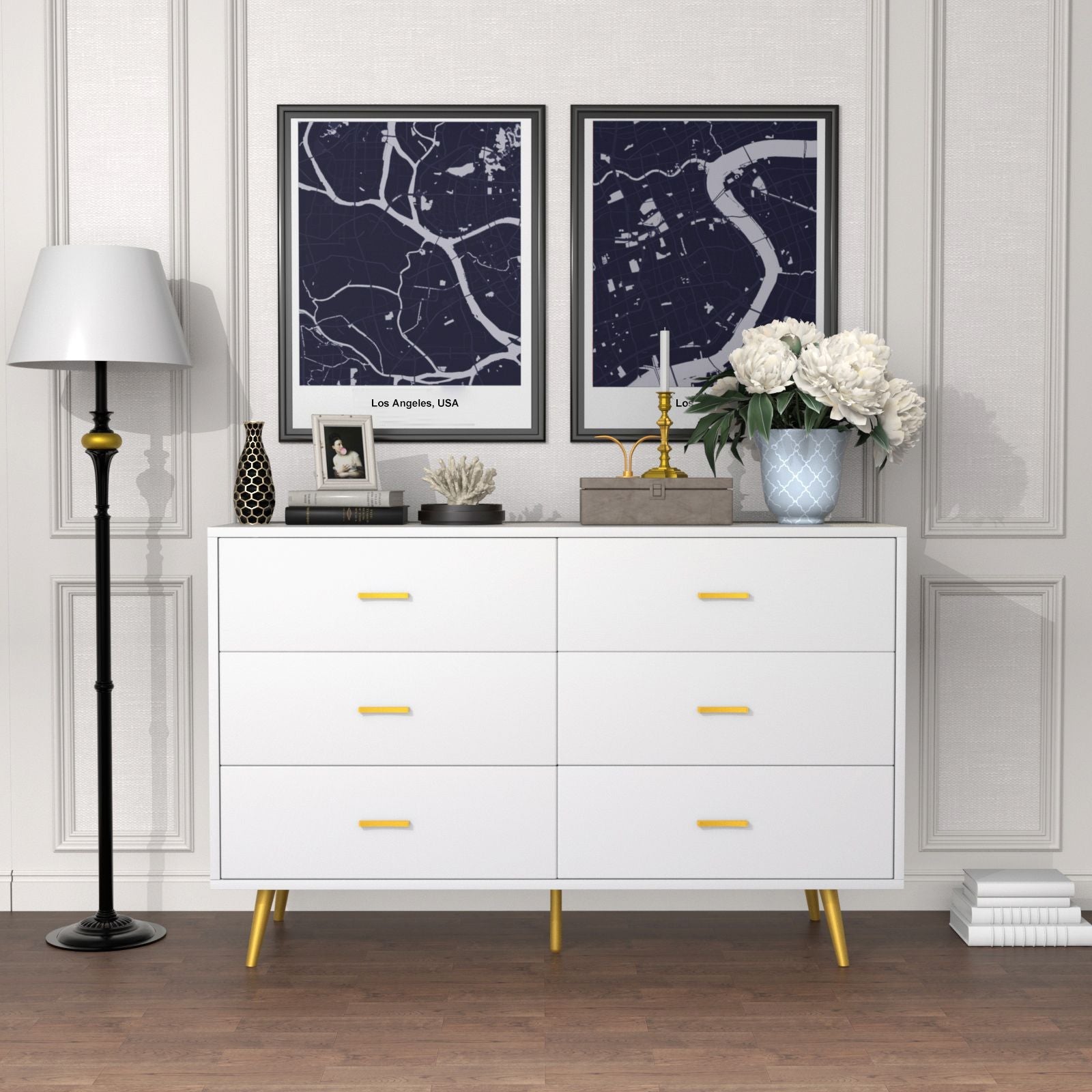 6 Drawer Dresser For Bedroom, Wood Storage Cabinet With Black Handles, Modern Closet Of Drawers for Living Room - Comfortable Living Decor