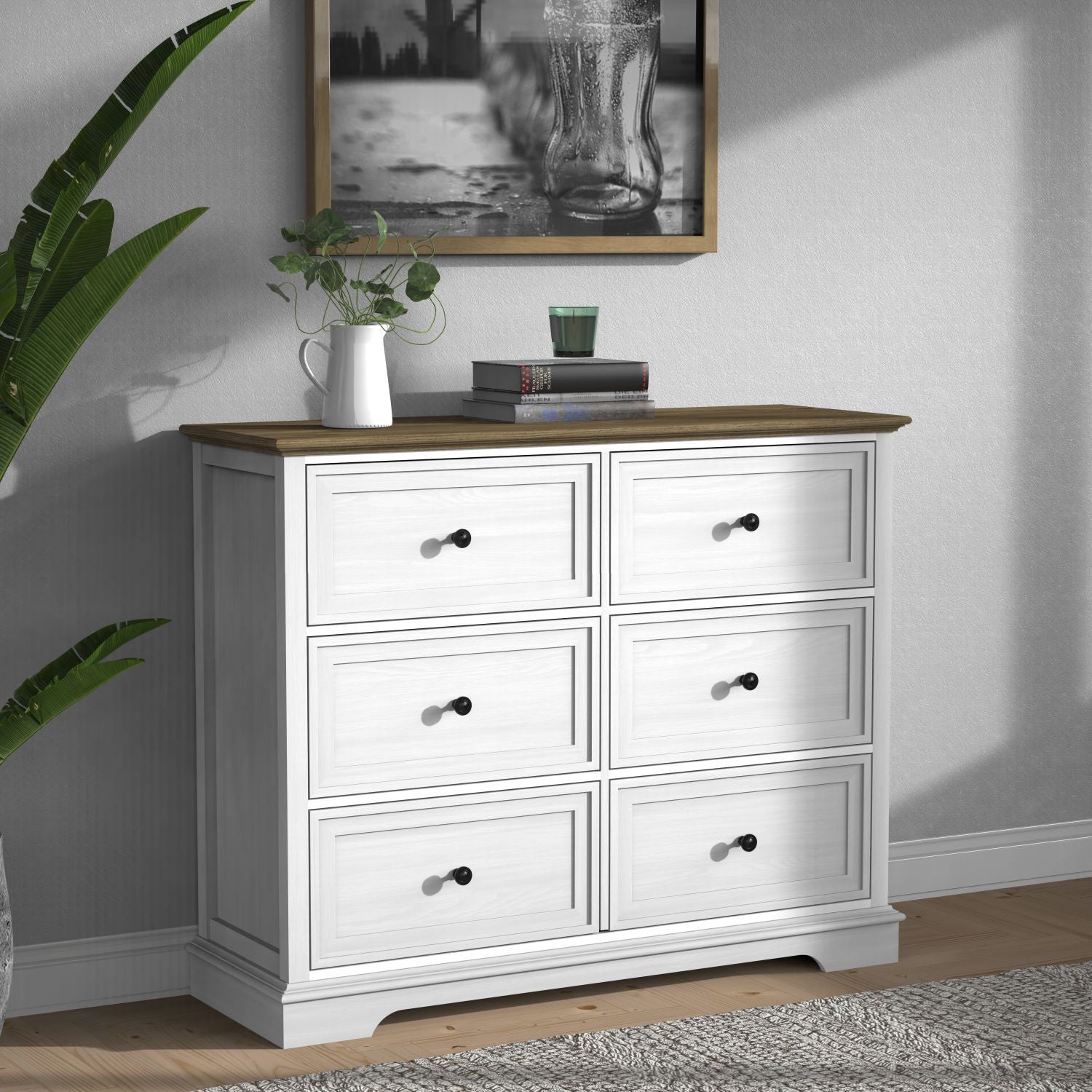 6 DrawersTall Dresser for Bedroom Vertical Storage Tower Wood Top Closets - Comfortable Living Decor