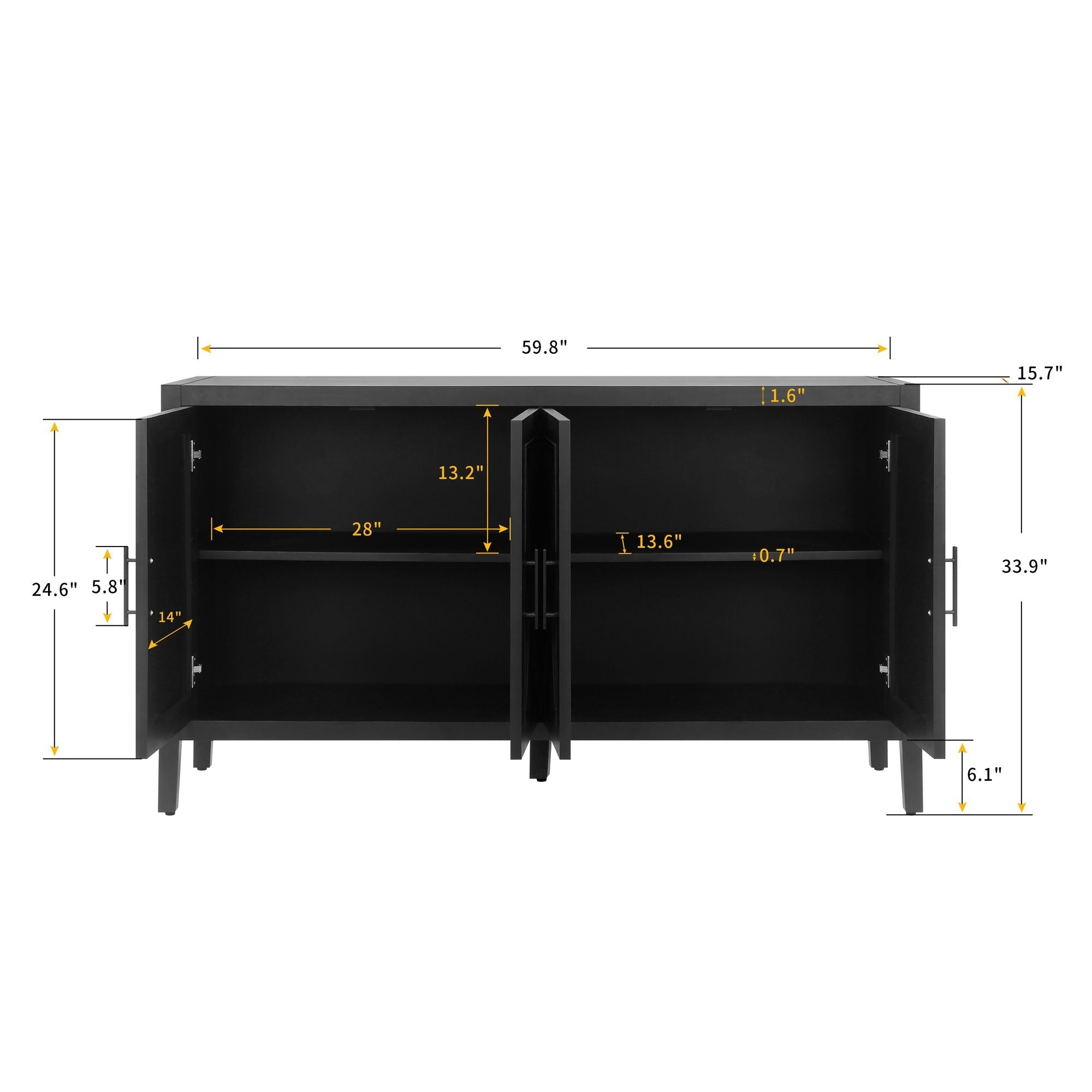 60 inches Modern Farmhouse Accent Cabinet with 4 Doors and Adjustable Shelf Wood Sideboard Buffet Cabinet Console Table Credenza Buffet Table for Kitchen Dining Room Entryway Hallway(Antique Black) - Comfortable Living Decor
