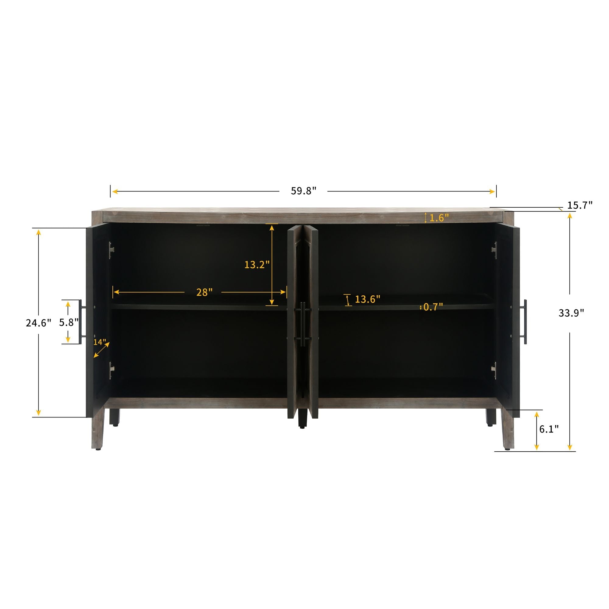 60 inches Modern Farmhouse Accent Cabinet with 4 Doors and Adjustable Shelf Wood Sideboard Buffet Cabinet Console Table Credenza Buffet Table for Kitchen Dining Room Entryway Hallway(Antique Brown) - Comfortable Living Decor