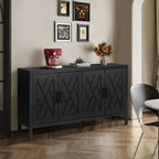 60 inches Modern Farmhouse Accent Cabinet with 4 Doors and Adjustable Shelf Wood Sideboard Buffet Cabinet Console Table Credenza Buffet Table for Kitchen Dining Room Entryway Hallway(Antique Black) - Comfortable Living Decor
