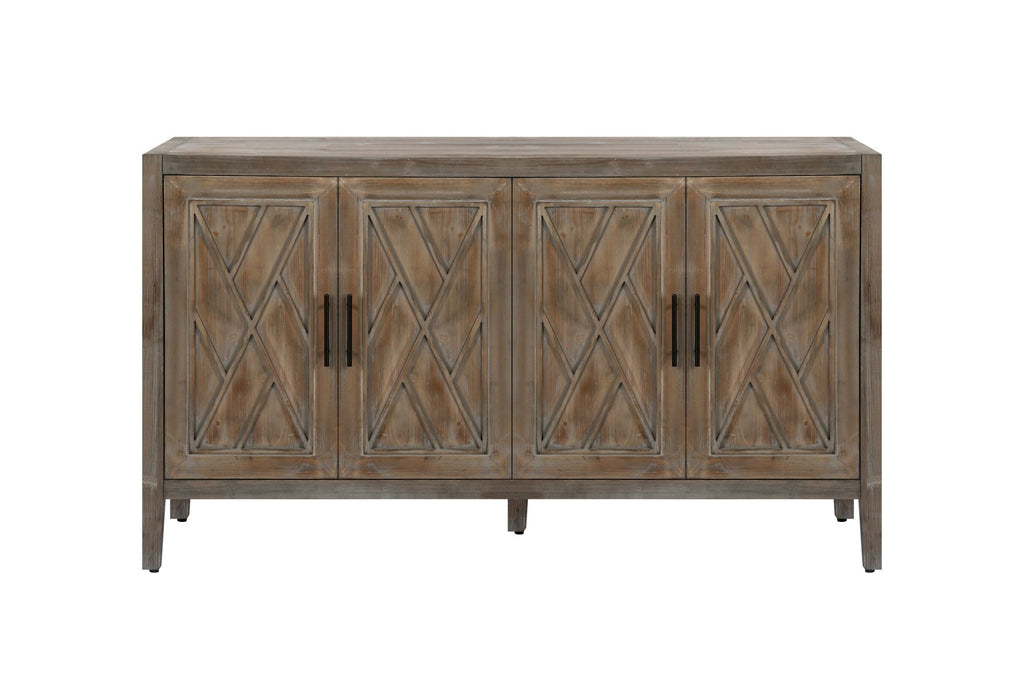 60 inches Modern Farmhouse Accent Cabinet with 4 Doors and Adjustable Shelf Wood Sideboard Buffet Cabinet Console Table Credenza Buffet Table for Kitchen Dining Room Entryway Hallway(Antique Brown) - Comfortable Living Decor