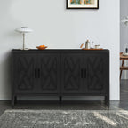 60 inches Modern Farmhouse Accent Cabinet with 4 Doors and Adjustable Shelf Wood Sideboard Buffet Cabinet Console Table Credenza Buffet Table for Kitchen Dining Room Entryway Hallway(Antique Black) - Comfortable Living Decor
