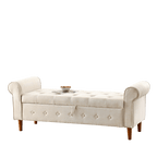 62" Bedroom Tufted Button Storage Bench, Modern Fabric Upholstered Ottoman, Window Bench, Rolled Arm Design for Bedroom, Living Room, Foyer (Beige) - Comfortable Living Decor