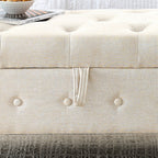 62" Bedroom Tufted Button Storage Bench, Modern Fabric Upholstered Ottoman, Window Bench, Rolled Arm Design for Bedroom, Living Room, Foyer (Beige) - Comfortable Living Decor