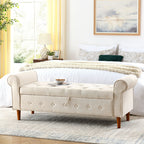 62" Bedroom Tufted Button Storage Bench, Modern Fabric Upholstered Ottoman, Window Bench, Rolled Arm Design for Bedroom, Living Room, Foyer (Beige) - Comfortable Living Decor