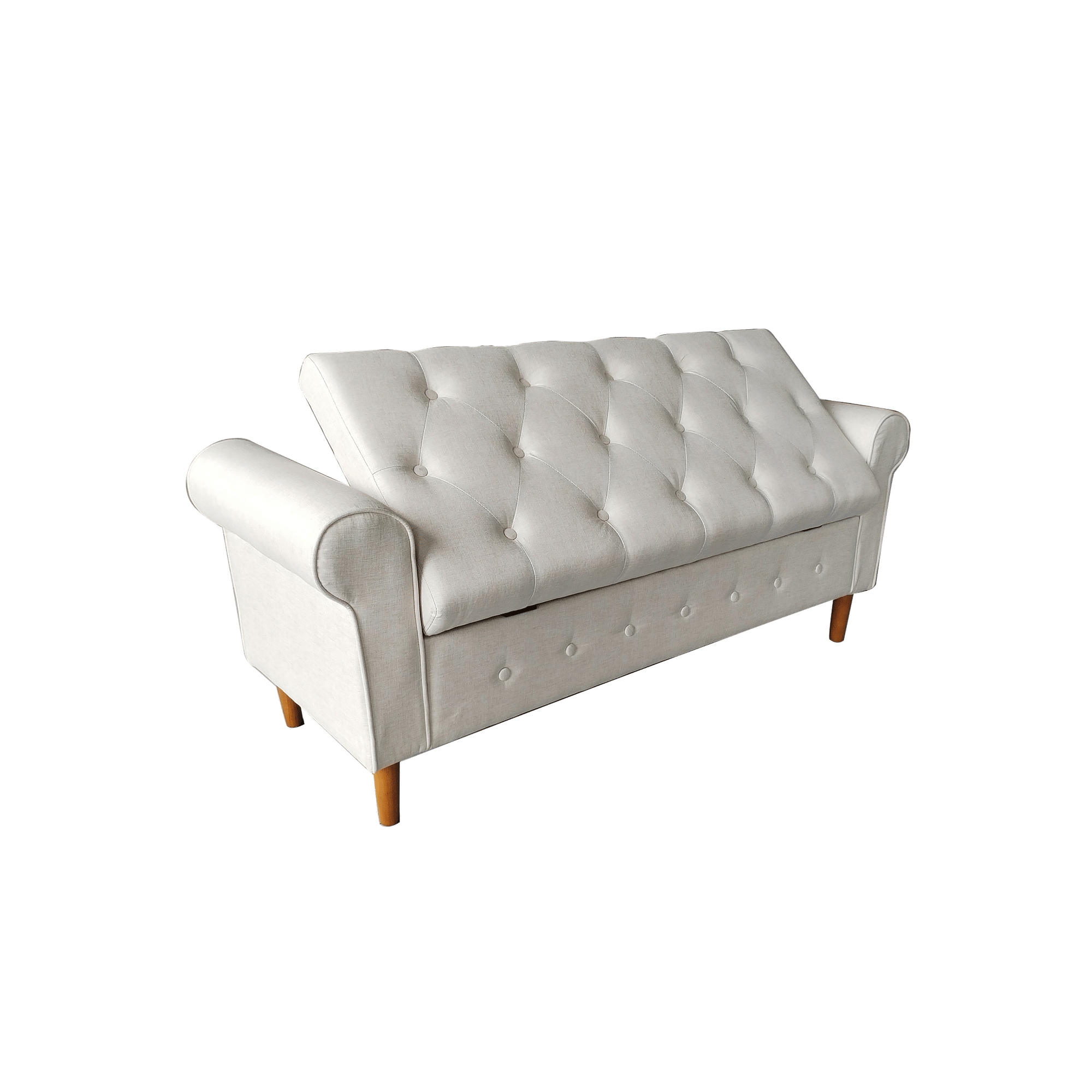 62" Bedroom Tufted Button Storage Bench, Modern Fabric Upholstered Ottoman, Window Bench, Rolled Arm Design for Bedroom, Living Room, Foyer (Beige) - Comfortable Living Decor