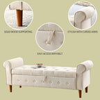 62" Bedroom Tufted Button Storage Bench, Modern Fabric Upholstered Ottoman, Window Bench, Rolled Arm Design for Bedroom, Living Room, Foyer (Beige) - Comfortable Living Decor