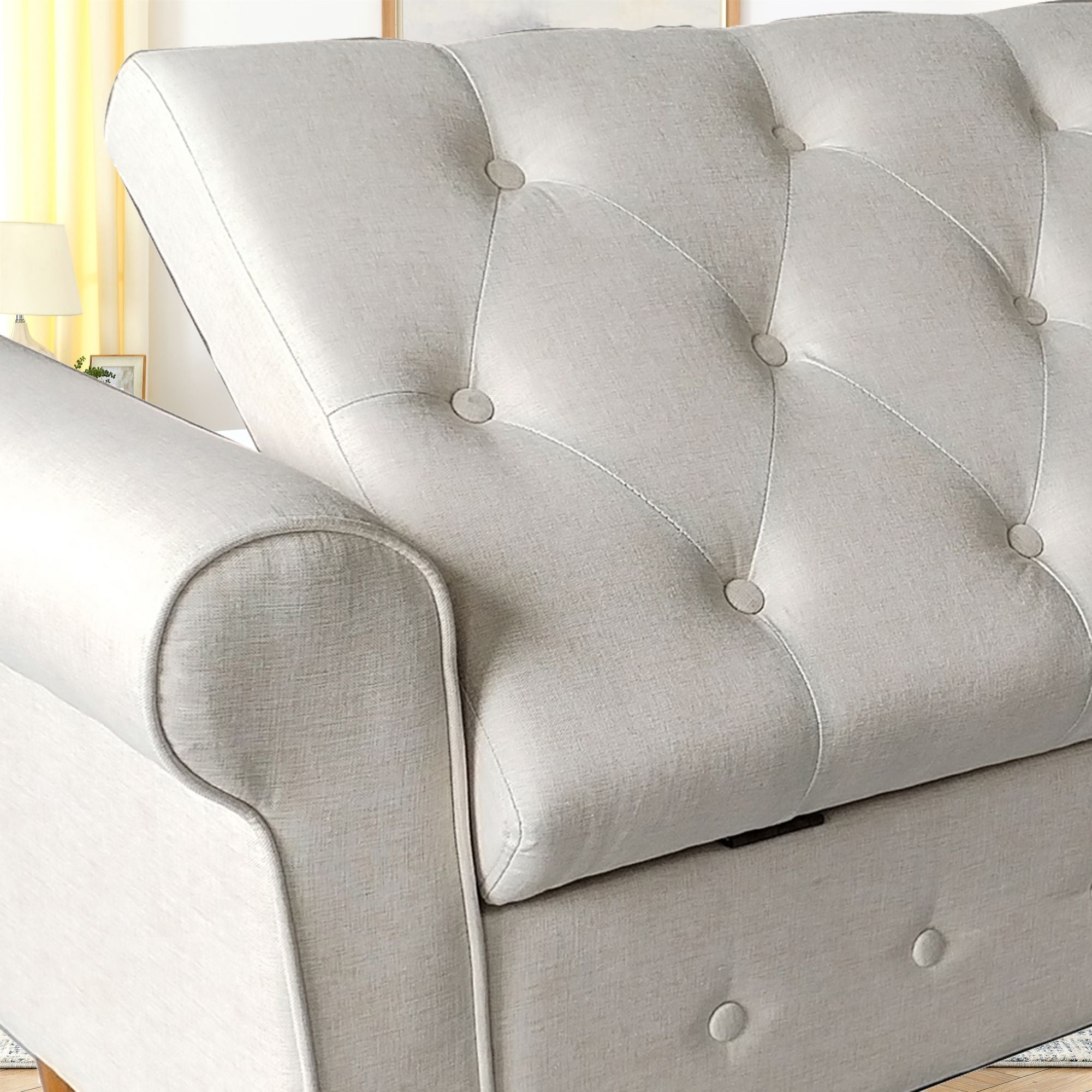 62" Bedroom Tufted Button Storage Bench, Modern Fabric Upholstered Ottoman, Window Bench, Rolled Arm Design for Bedroom, Living Room, Foyer (Beige) - Comfortable Living Decor