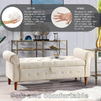 62" Bedroom Tufted Button Storage Bench, Modern Fabric Upholstered Ottoman, Window Bench, Rolled Arm Design for Bedroom, Living Room, Foyer (Beige) - Comfortable Living Decor