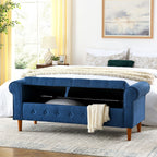 62" Bedroom Tufted Button Storage Bench, Modern Fabric Upholstered Ottoman, Window Bench, Rolled Arm Design for Bedroom, Living Room, Foyer (Blue) - Comfortable Living Decor