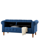 62" Bedroom Tufted Button Storage Bench, Modern Fabric Upholstered Ottoman, Window Bench, Rolled Arm Design for Bedroom, Living Room, Foyer (Blue) - Comfortable Living Decor