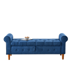 62" Bedroom Tufted Button Storage Bench, Modern Fabric Upholstered Ottoman, Window Bench, Rolled Arm Design for Bedroom, Living Room, Foyer (Blue) - Comfortable Living Decor