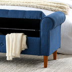 62" Bedroom Tufted Button Storage Bench, Modern Fabric Upholstered Ottoman, Window Bench, Rolled Arm Design for Bedroom, Living Room, Foyer (Blue) - Comfortable Living Decor