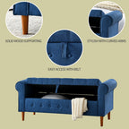 62" Bedroom Tufted Button Storage Bench, Modern Fabric Upholstered Ottoman, Window Bench, Rolled Arm Design for Bedroom, Living Room, Foyer (Blue) - Comfortable Living Decor