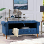 62" Bedroom Tufted Button Storage Bench, Modern Fabric Upholstered Ottoman, Window Bench, Rolled Arm Design for Bedroom, Living Room, Foyer (Blue) - Comfortable Living Decor