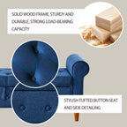 62" Bedroom Tufted Button Storage Bench, Modern Fabric Upholstered Ottoman, Window Bench, Rolled Arm Design for Bedroom, Living Room, Foyer (Blue) - Comfortable Living Decor