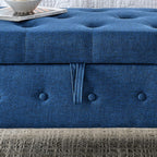 62" Bedroom Tufted Button Storage Bench, Modern Fabric Upholstered Ottoman, Window Bench, Rolled Arm Design for Bedroom, Living Room, Foyer (Blue) - Comfortable Living Decor