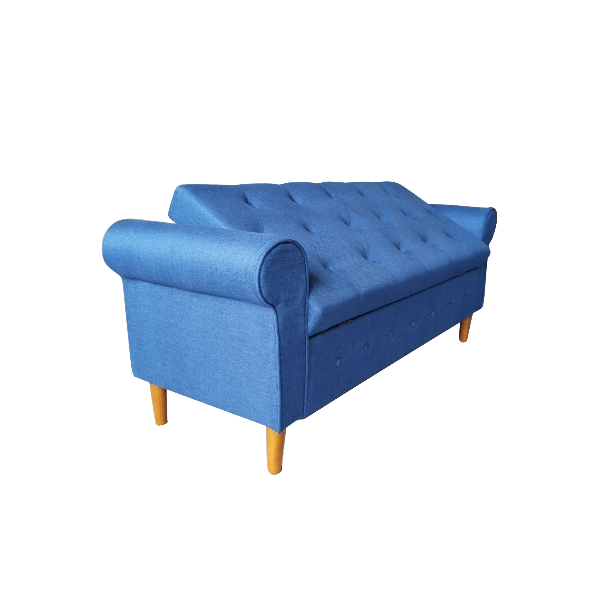 62" Bedroom Tufted Button Storage Bench, Modern Fabric Upholstered Ottoman, Window Bench, Rolled Arm Design for Bedroom, Living Room, Foyer (Blue) - Comfortable Living Decor