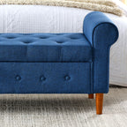 62" Bedroom Tufted Button Storage Bench, Modern Fabric Upholstered Ottoman, Window Bench, Rolled Arm Design for Bedroom, Living Room, Foyer (Blue) - Comfortable Living Decor