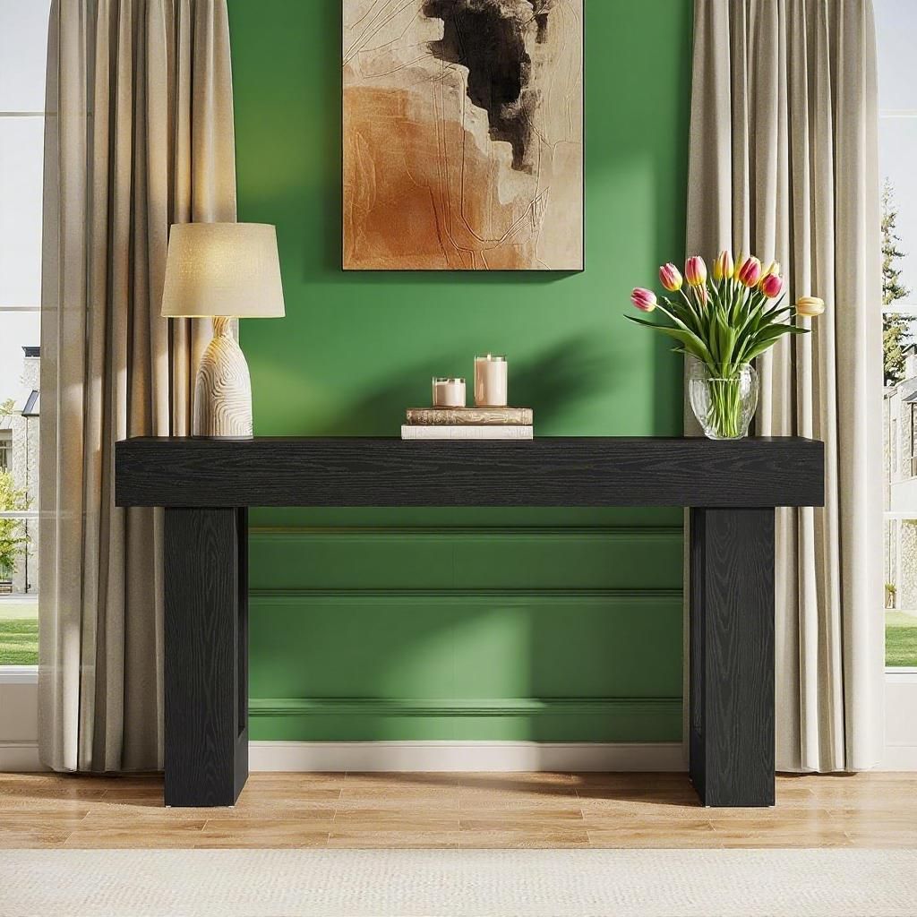63 - Inch Long Console Table, Wooden Rectangular Sofa Table Behind The Couch - Comfortable Living Decor