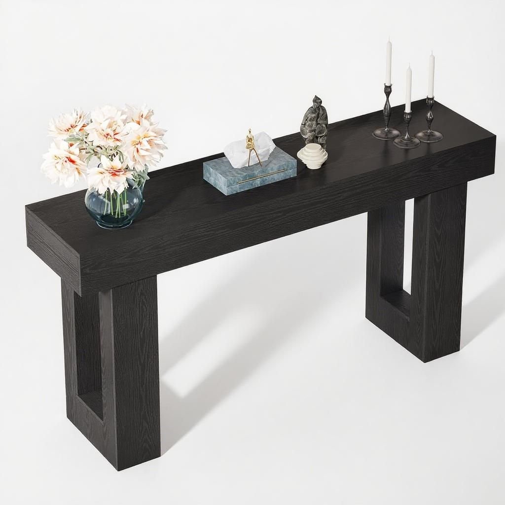 63 - Inch Long Console Table, Wooden Rectangular Sofa Table Behind The Couch - Comfortable Living Decor