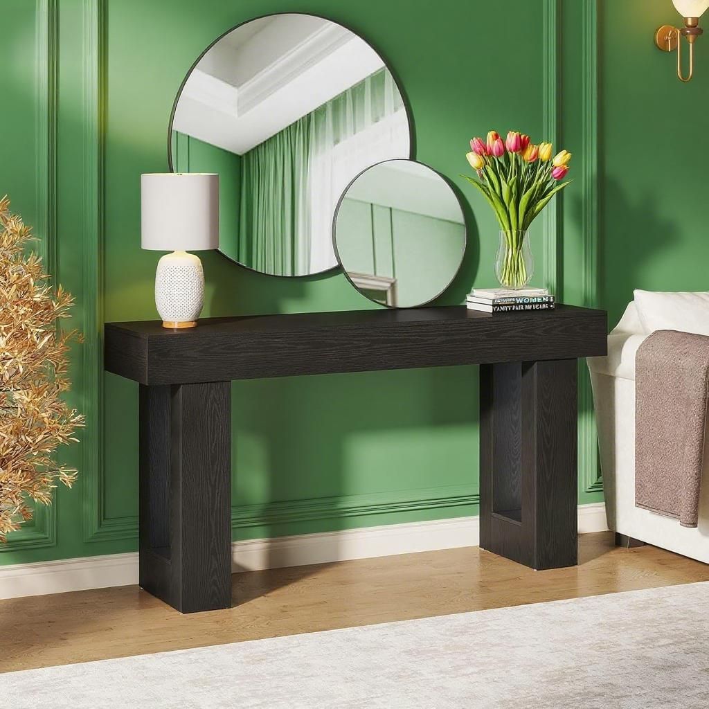 63 - Inch Long Console Table, Wooden Rectangular Sofa Table Behind The Couch - Comfortable Living Decor