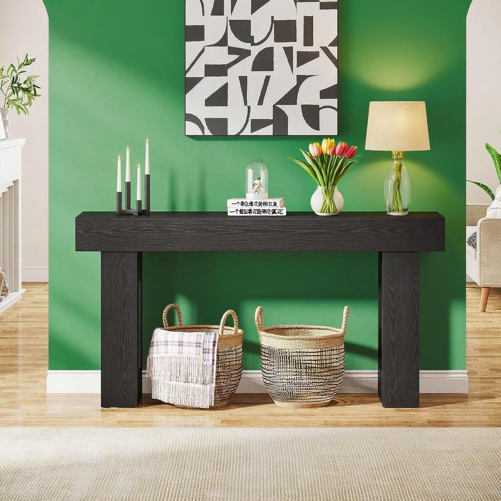 63 - Inch Long Console Table, Wooden Rectangular Sofa Table Behind The Couch - Comfortable Living Decor