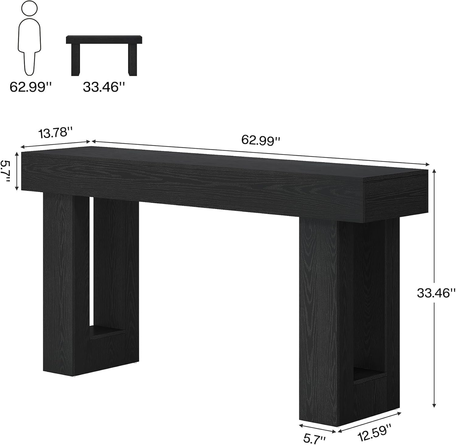 63 - Inch Long Console Table, Wooden Rectangular Sofa Table Behind The Couch - Comfortable Living Decor