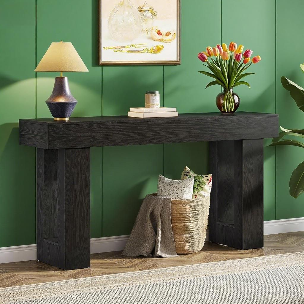 63 - Inch Long Console Table, Wooden Rectangular Sofa Table Behind The Couch - Comfortable Living Decor