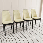 63 "medieval modern cream style MDF dining table and PU dining chair set 4. Assemble Desktop and black metal leg dining chair set, suitable for home&kitchen - Comfortable Living Decor