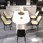 63 "medieval modern cream style MDF dining table and PU dining chair set 4. Assemble Desktop and black metal leg dining chair set, suitable for home&kitchen - Comfortable Living Decor