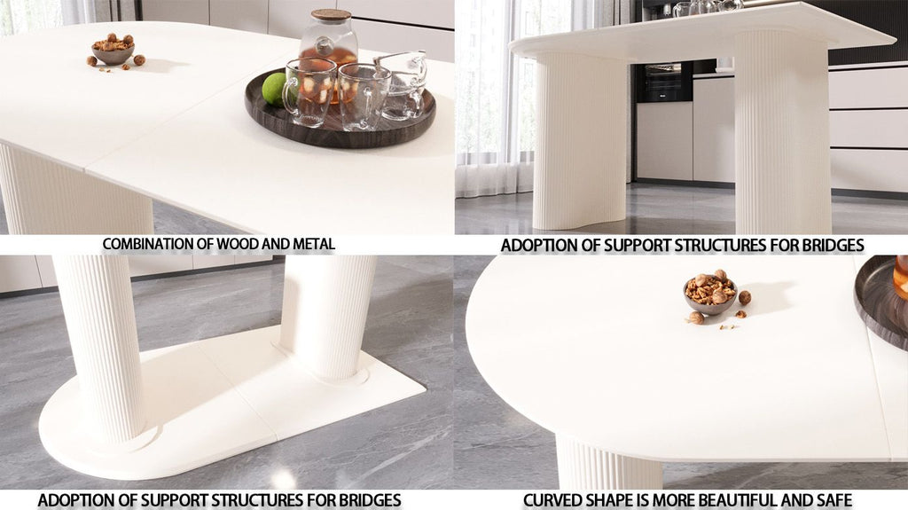 63 "medieval modern cream style MDF dining table and PU dining chair set 4. Assemble Desktop and black metal leg dining chair set, suitable for home&kitchen - Comfortable Living Decor