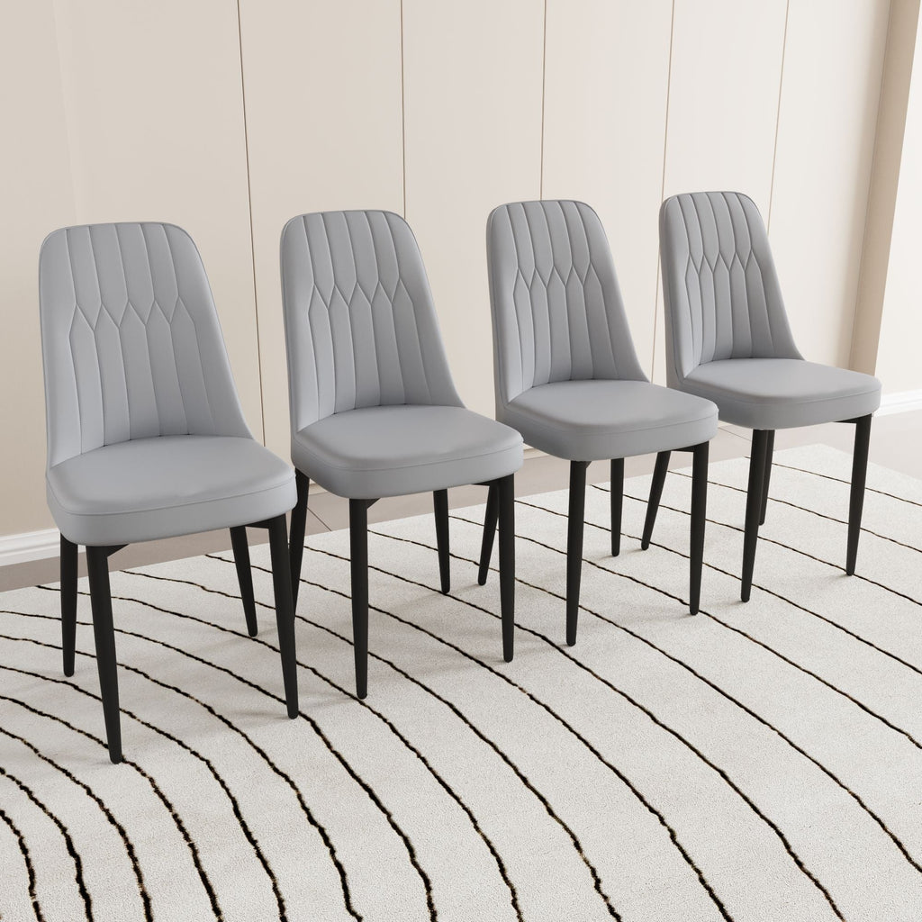 63 "medieval modern cream style MDF dining table and PU dining chair set 4. Assemble Desktop and black metal leg dining chair set, suitable for home&kitchen - Comfortable Living Decor