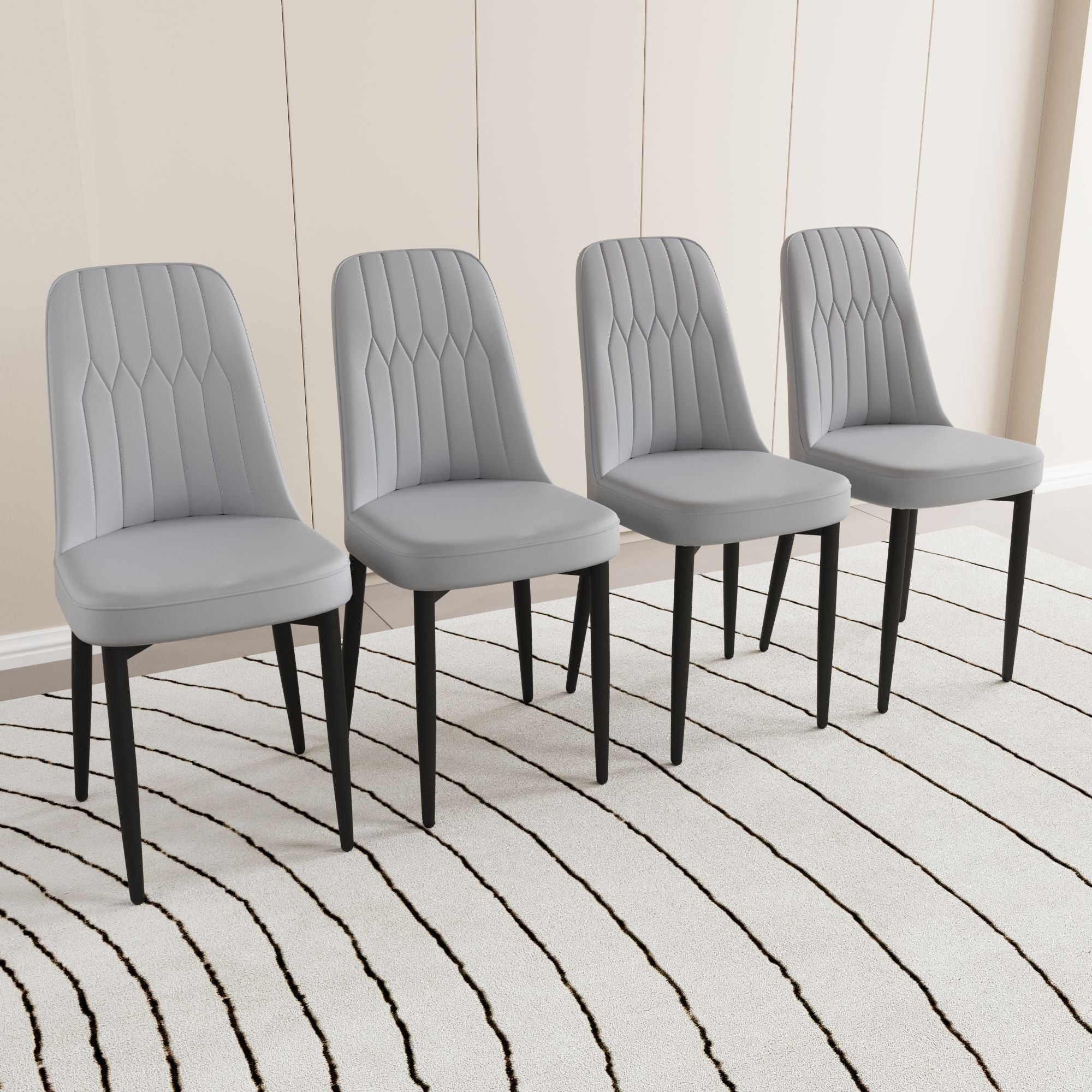 63 "medieval modern cream style MDF dining table and PU dining chair set 4. Assemble Desktop and black metal leg dining chair set, suitable for home&kitchen - Comfortable Living Decor