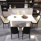 63 "medieval modern cream style MDF dining table and PU dining chair set 4. Assemble Desktop and black metal leg dining chair set, suitable for home&kitchen - Comfortable Living Decor