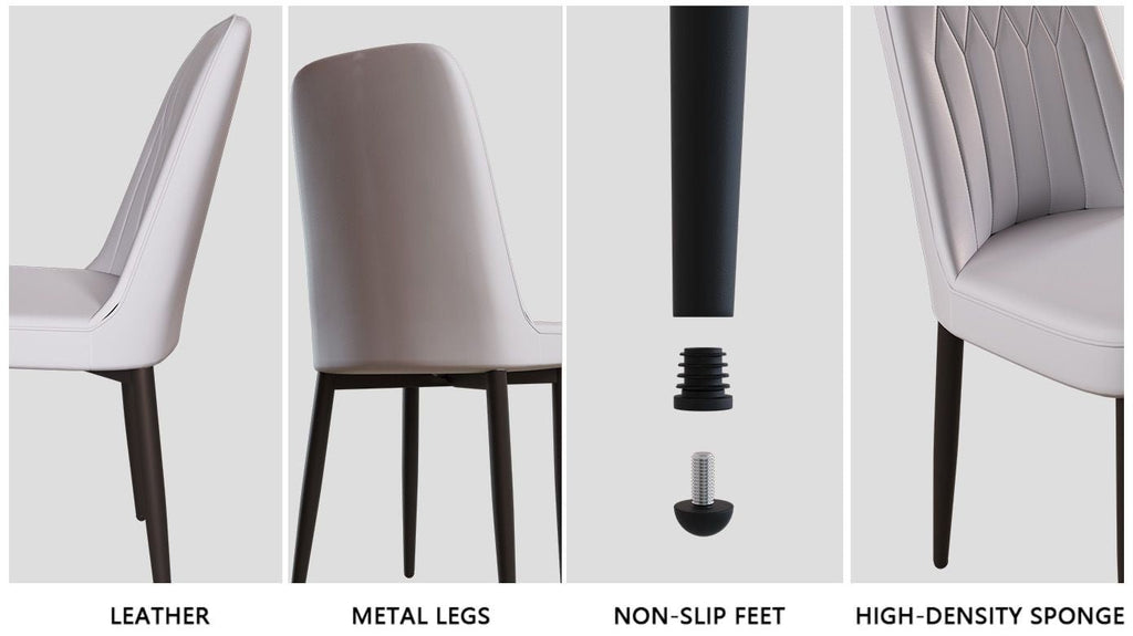 63 "medieval modern cream style MDF dining table and PU dining chair set 4. Assemble Desktop and black metal leg dining chair set, suitable for home&kitchen - Comfortable Living Decor