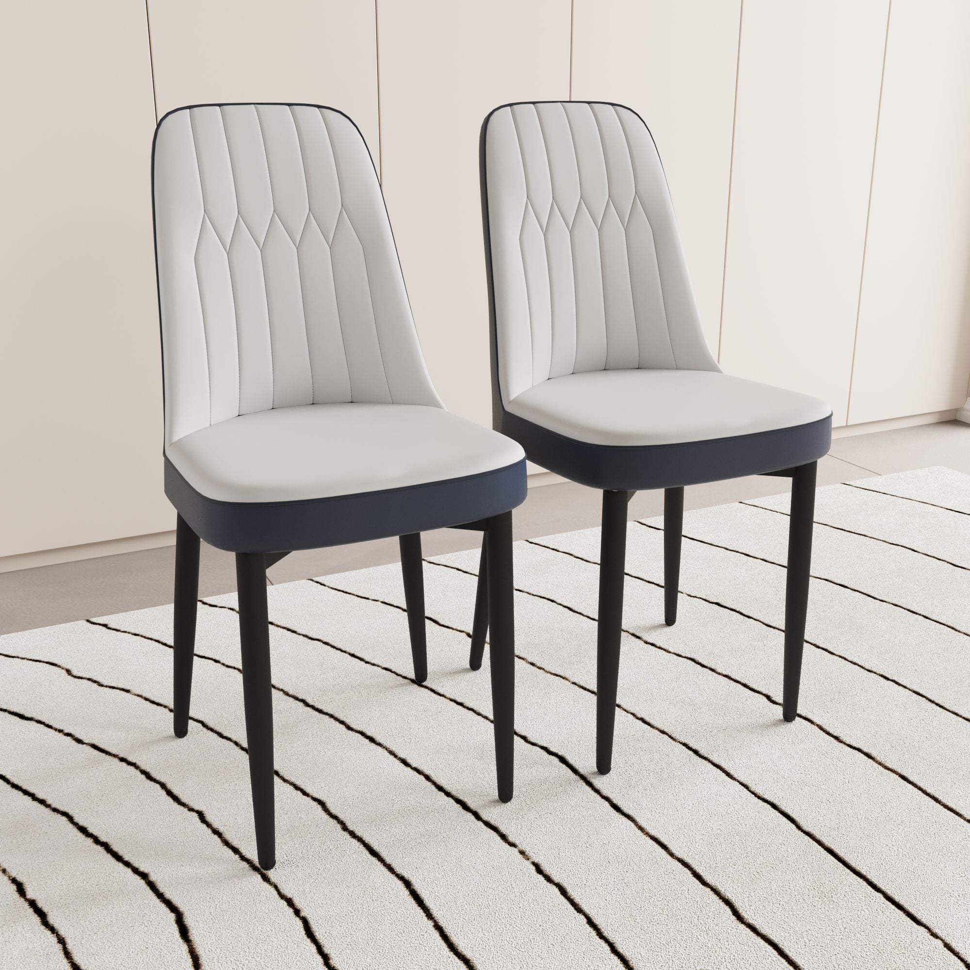 63 "medieval modern cream style MDF dining table and PU dining chair set 4. Assemble Desktop and black metal leg dining chair set, suitable for home&kitchen - Comfortable Living Decor
