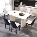63 "medieval modern cream style MDF dining table and PU dining chair set 4. Assemble Desktop and black metal leg dining chair set, suitable for home&kitchen - Comfortable Living Decor