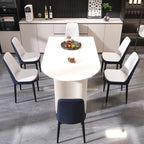 63 "medieval modern cream style MDF dining table and PU dining chair set 4. Assemble Desktop and black metal leg dining chair set, suitable for home&kitchen - Comfortable Living Decor