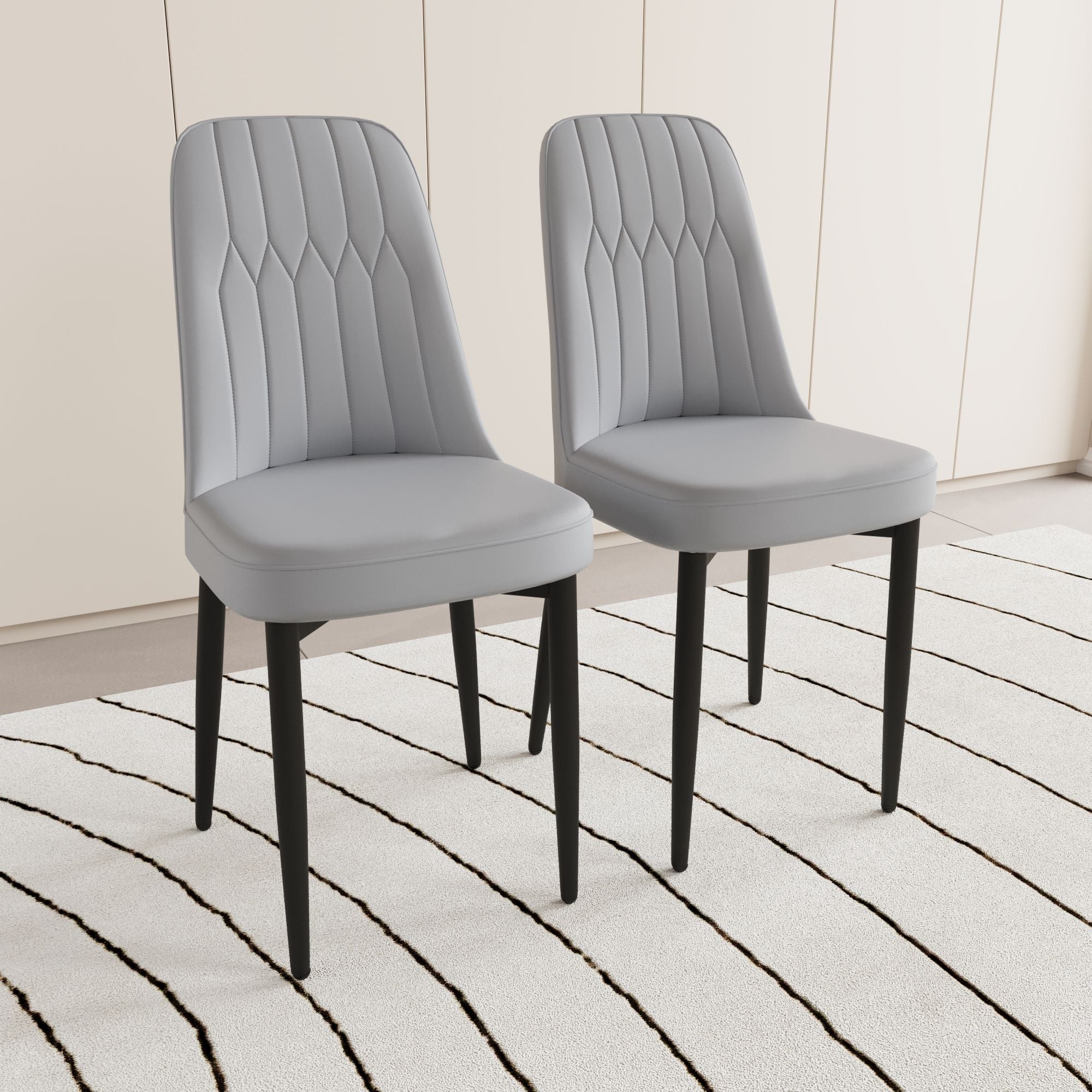 63 "medieval modern cream style MDF dining table and PU dining chair set 4. Assemble Desktop and black metal leg dining chair set, suitable for home&kitchen - Comfortable Living Decor