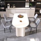 63 "medieval modern cream style MDF dining table and PU dining chair set 4. Assemble Desktop and black metal leg dining chair set, suitable for home&kitchen - Comfortable Living Decor