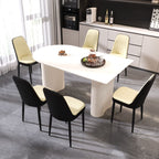 63 "medieval modern cream style MDF dining table and PU dining chair set 4. Assemble Desktop and black metal leg dining chair set, suitable for home&kitchen - Comfortable Living Decor