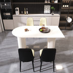 63 "medieval modern cream style MDF dining table and PU dining chair set 4. Assemble Desktop and black metal leg dining chair set, suitable for home&kitchen - Comfortable Living Decor