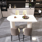 63 "medieval modern cream style MDF dining table and PU dining chair set 4. Assemble Desktop and black metal leg dining chair set, suitable for home&kitchen - Comfortable Living Decor