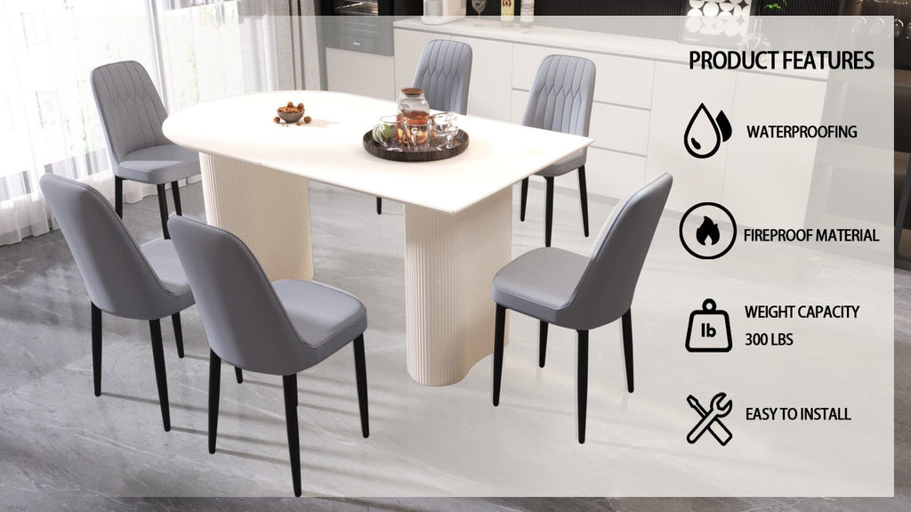 63 "medieval modern cream style MDF dining table and PU dining chair set 4. Assemble Desktop and black metal leg dining chair set, suitable for home&kitchen - Comfortable Living Decor